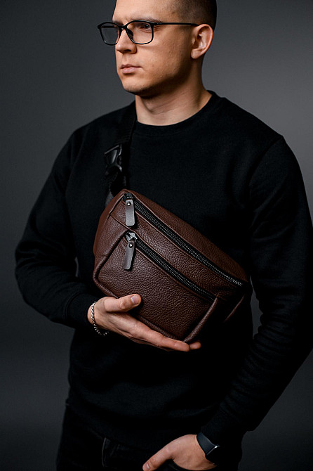 Сумка на пояс мужская из натуральной кожи флотар, коричневая SL035 (Коричневая) Сумы - изображение 1