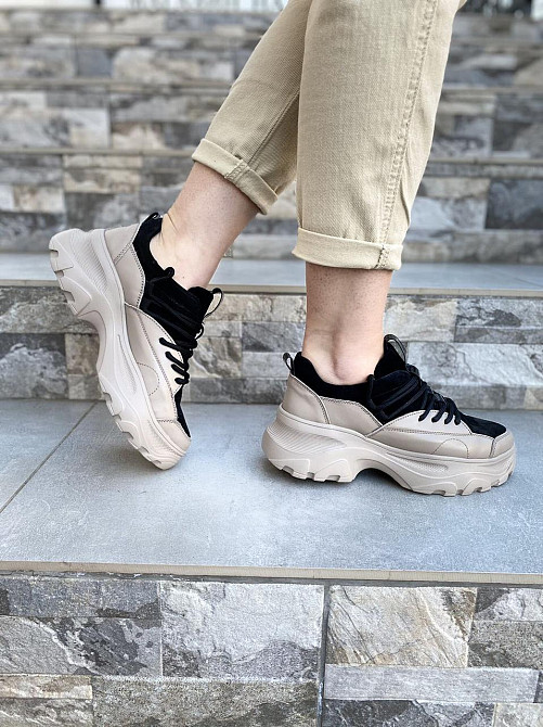 RONE Кросівки жіночі RONE 019 капучіно/чорні (весна-осінь, шкіра+замша натуральна) (2676) Коломия - фото 5