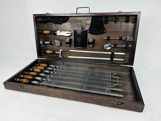 Подарунковий набір шампурів в дерев'яному кейсі для пікніка ПРЕМІУМ, ручної роботи (шампура і аксесуари) HAPPY DAYS Тернопіль