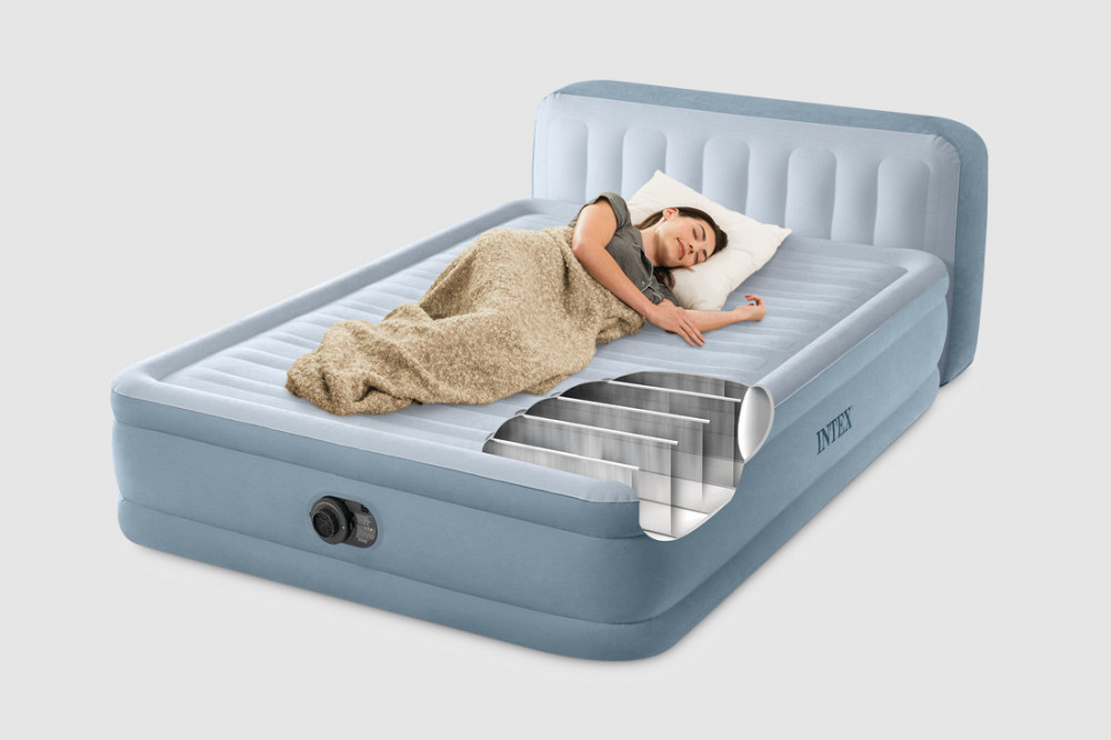 Двуспальная надувная кровать со спинкой Intex 236 x 152 x 86 см серое Киев - изображение 2