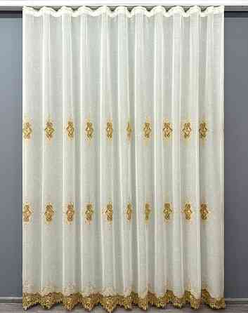 Тюль VR-Textil 1805т Лен с кружевом Молочный с золотистым 300х270 см (40-107) Киев