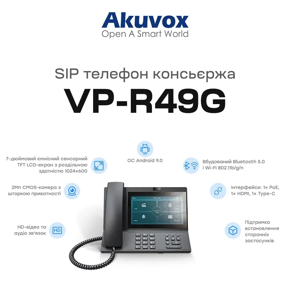 SIP-відеотелефон з WiFi 2Mp Akuvox VP-R49G на 2 SIP акаунти (00-00000657) Київ - фото 6