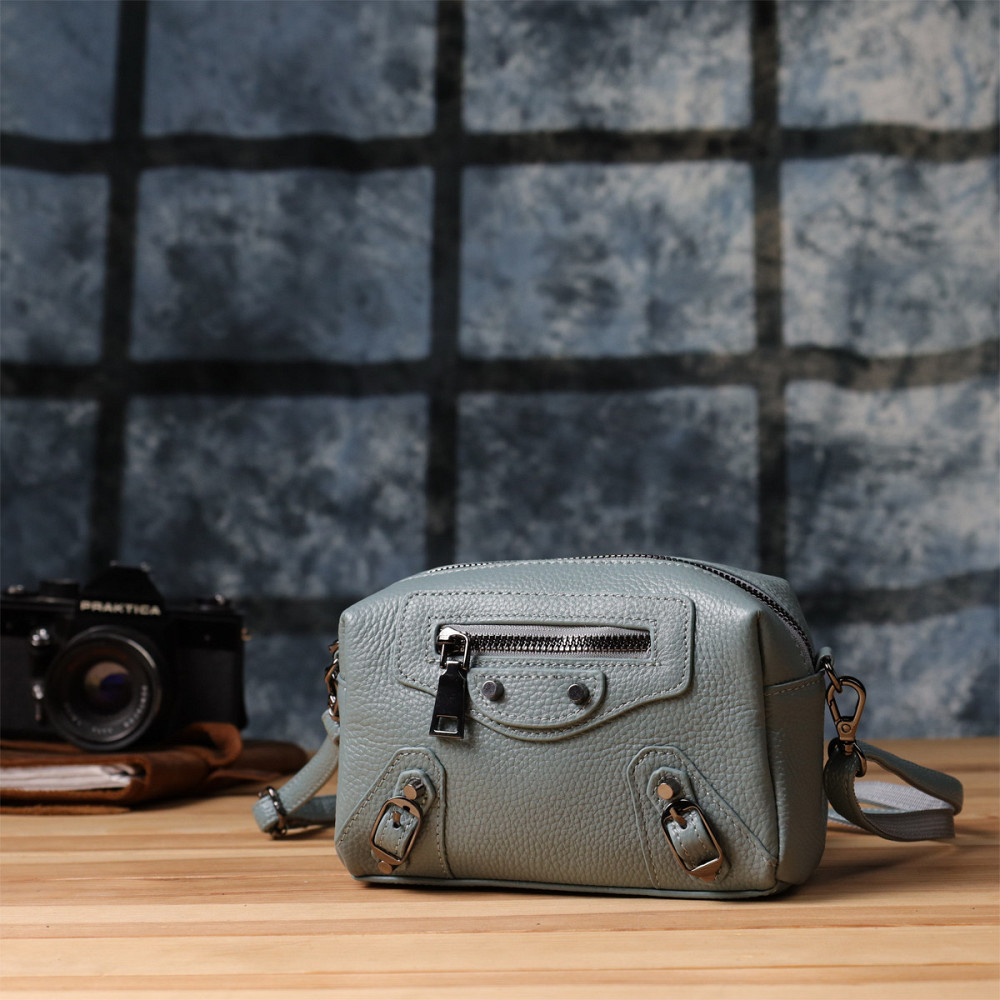 Женская сумка из натуральной кожи с современным декором Vintage 22925 Голубой Киев - изображение 9