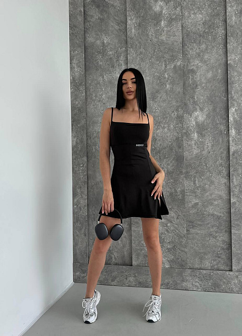 Жіноча спортивна мінісукня — комбінезон на бретелях мікродайвінг + чашки Чорний, 42/44 Одеса - фото 5