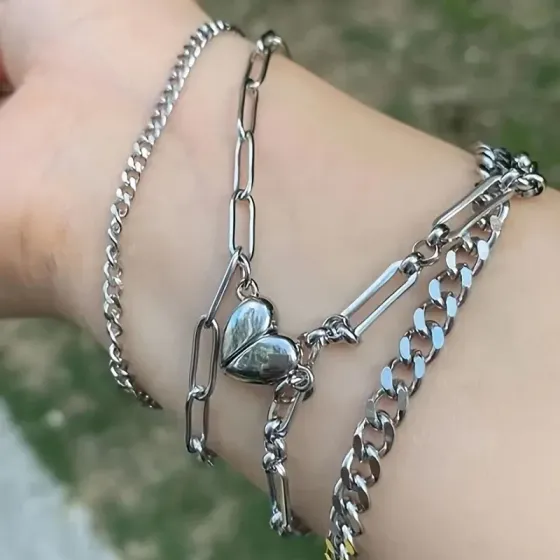 Парные браслеты из нержавеющей стали с подвеской-сердцем Киев