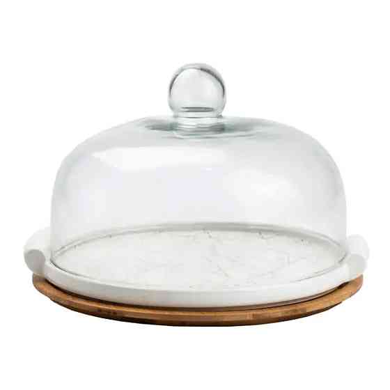 порцелянова тортівниця зі скляною кришкою на бамбуковій підставці HP1203 Коломия