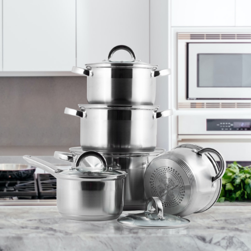 Набір каструль 10 предметів (ківш 2,1л/каструлі 2,1/2,9/3,9/6,5л) нержавіюча сталь 5633S KAMILLE Житомир - фото 4