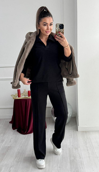 Женский базовый вязаный костюм двойка из ангоры Черный, 40/42 Одесса - изображение 8