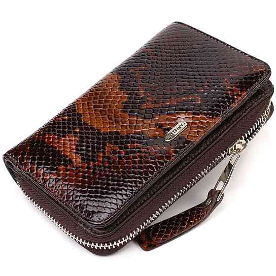 Отличное лакированное женское портмоне среднего размера из натуральной кожи с тиснением под змею (CANPELLINI) Киев