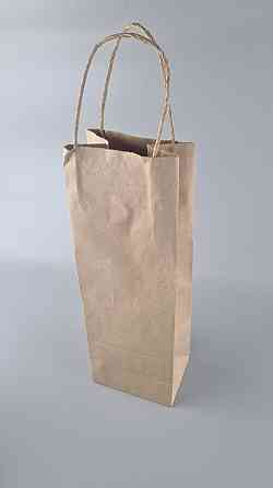 Пакет із ручками паперовий 12*35*9 бурий для пакування пляшки (25 шт.) Харків