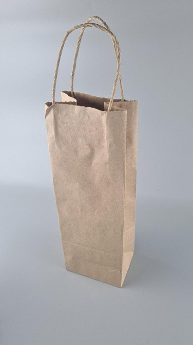 Пакет із ручками паперовий 12*35*9 бурий для пакування пляшки (25 шт.) Харків - фото 1