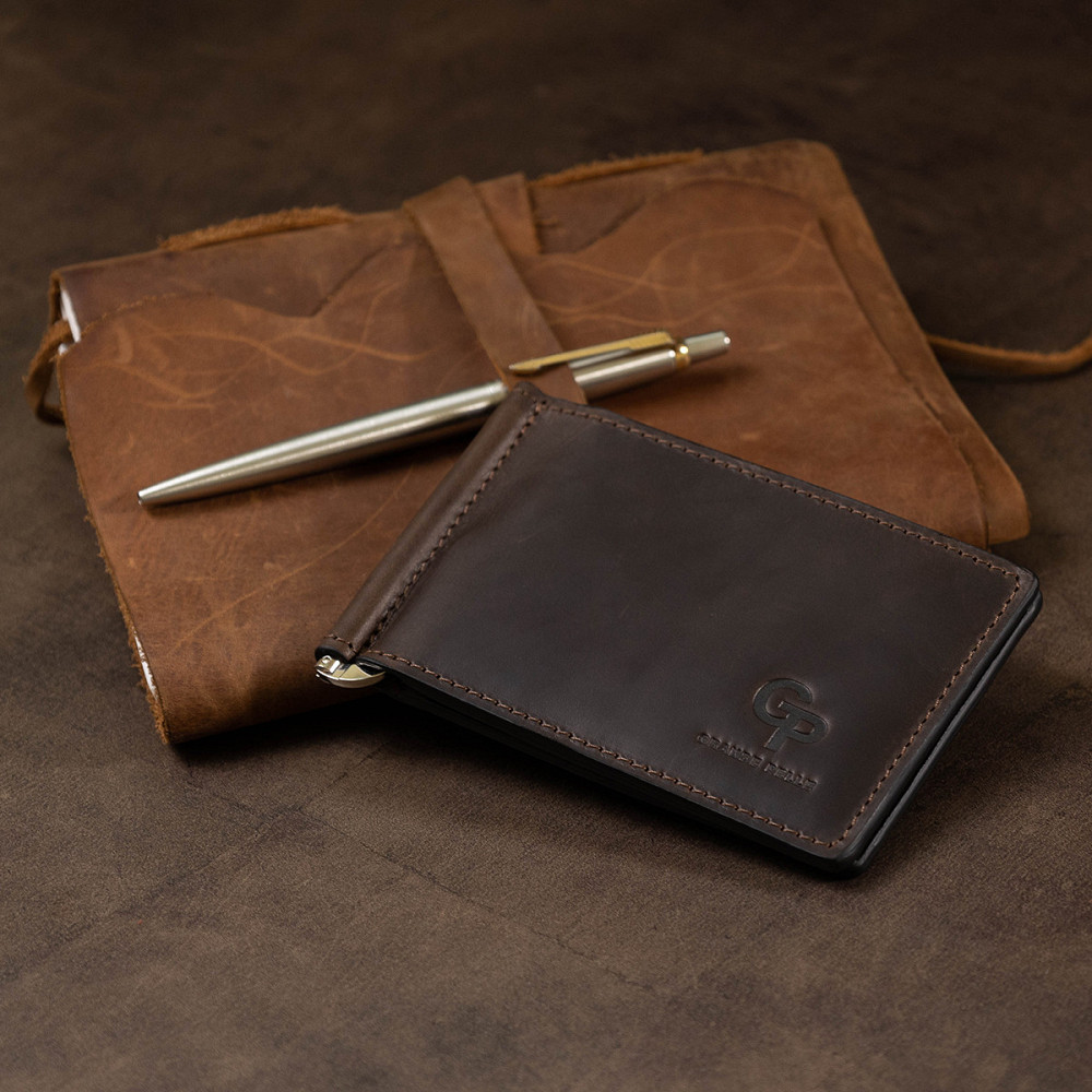 Кожаный мужской зажим для денег GRANDE PELLE 11540 Коричневый Киев - изображение 1