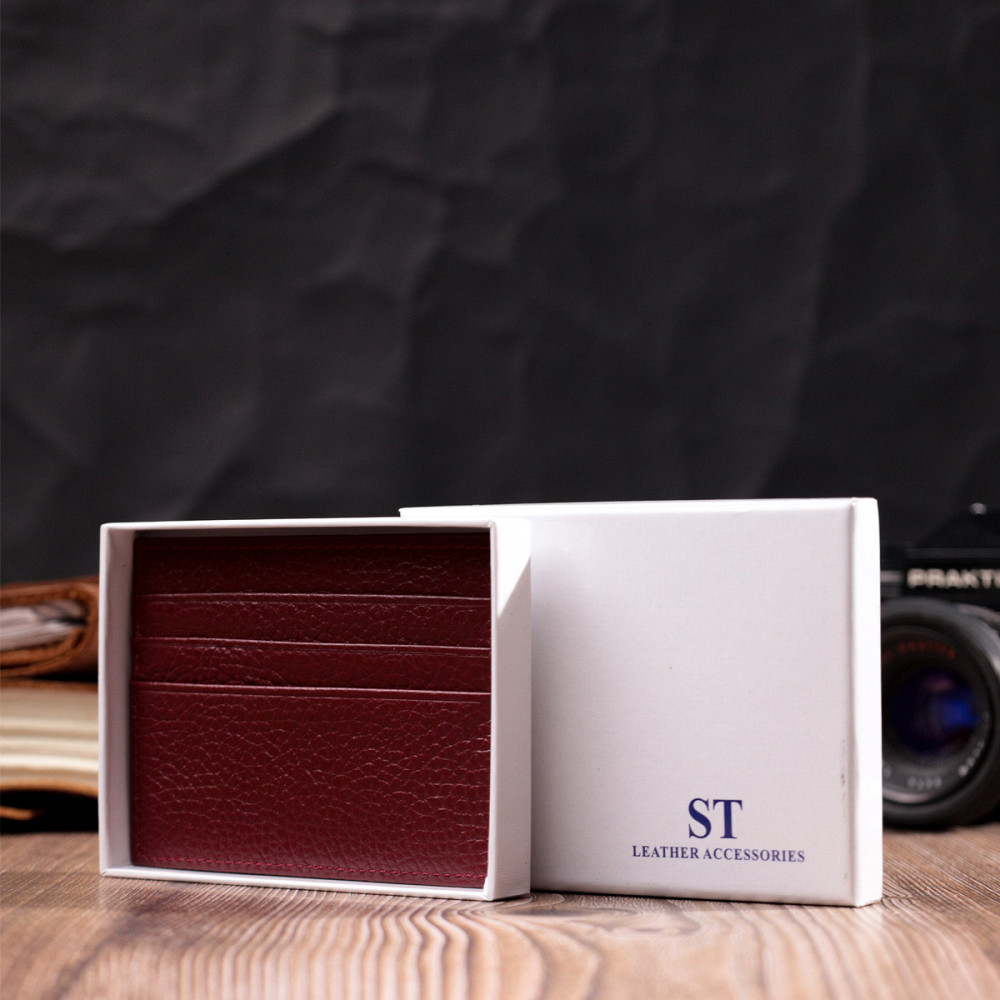 Практичный кард-кейс из натуральной кожи ST Leather 22446 Бордовый Киев - изображение 1