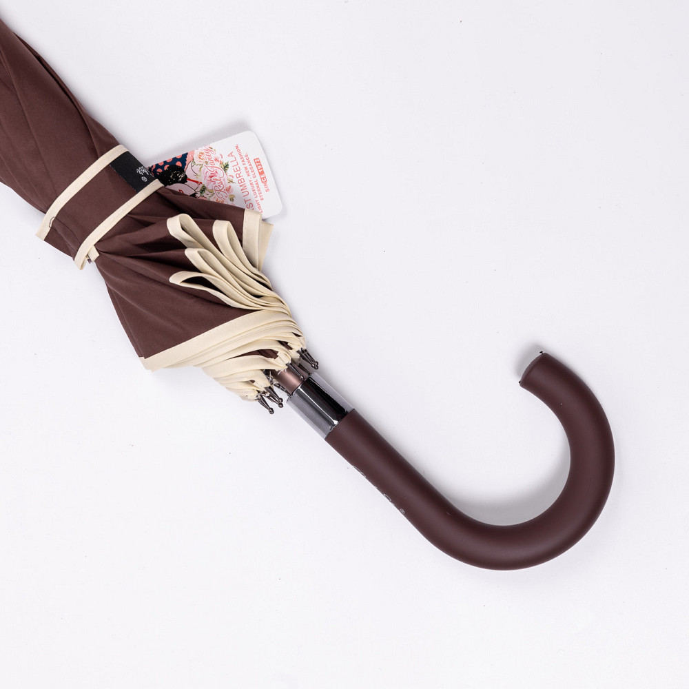 Класична парасолька-тростина з чохлом напівавтомат з поліестеру міцна надійна 12 спиць діаметр 120 см Коричневий HP-23-16BR Коломия - фото 5