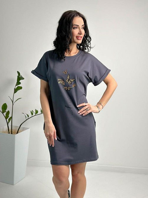 Літня сукня міні з принтом "Glide" оптом та по дропшипінгу | Норма і батал Графіт, 50-52 Київ - фото 1