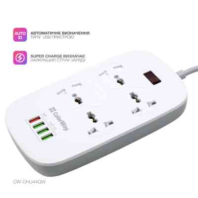 Мережевий фільтр живлення ColorWay 4 розетки/4USB White 1.8м (1QC3.0 + 3 AUTO ID) (CW-CHU44QW) Вінниця