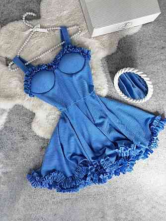 Жіноче святкове ефектне плаття на бретелях із чашечками жатка зара Блакитний, 46/48 Одеса