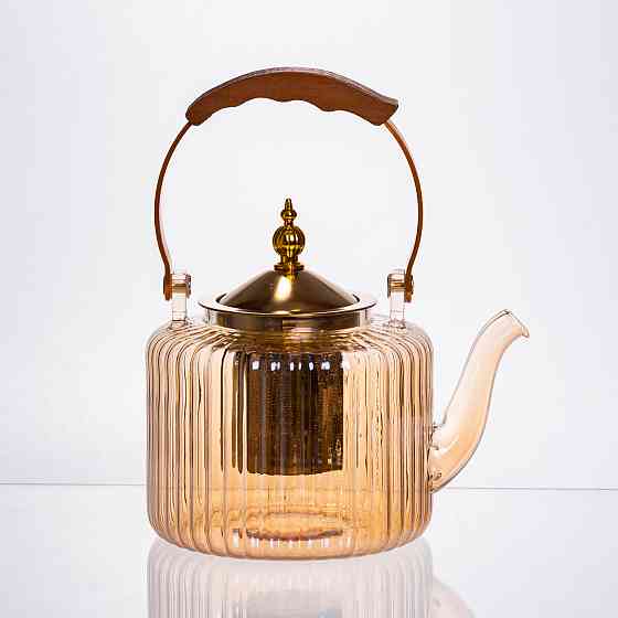 Чайний набір зі скляним чайником та 6 чашками, коричневий Київ