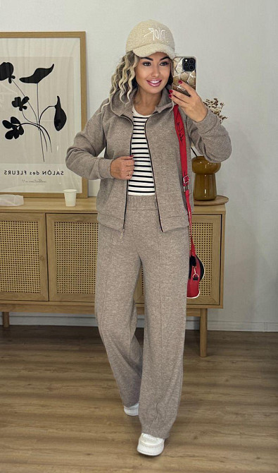 Женский теплый прогулочный костюм двойка: кофта и штаны вязка на трикотажной основе Капучино, 52/54 Одесса - изображение 10