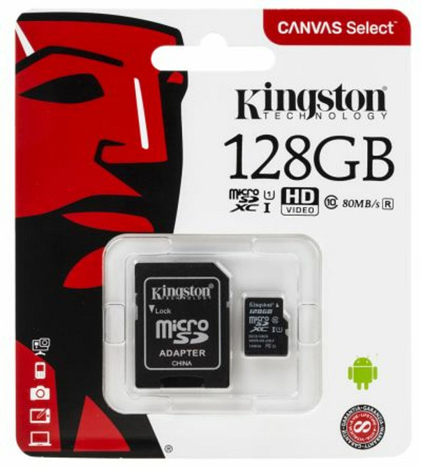 microSDXC (UHS-1) Kingston Canvas Select 128Gb class 10  (R-80MB/s) (adapter SD) Киев - изображение 1