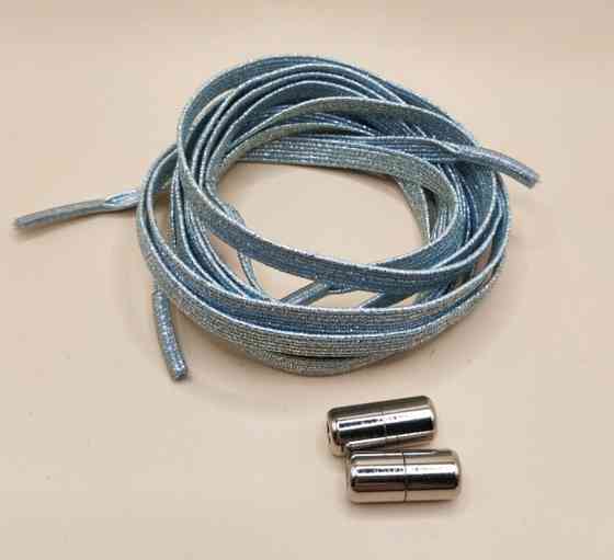 Шнурки эластичные глиттерные с цилиндрической застежкой Голубой Смела