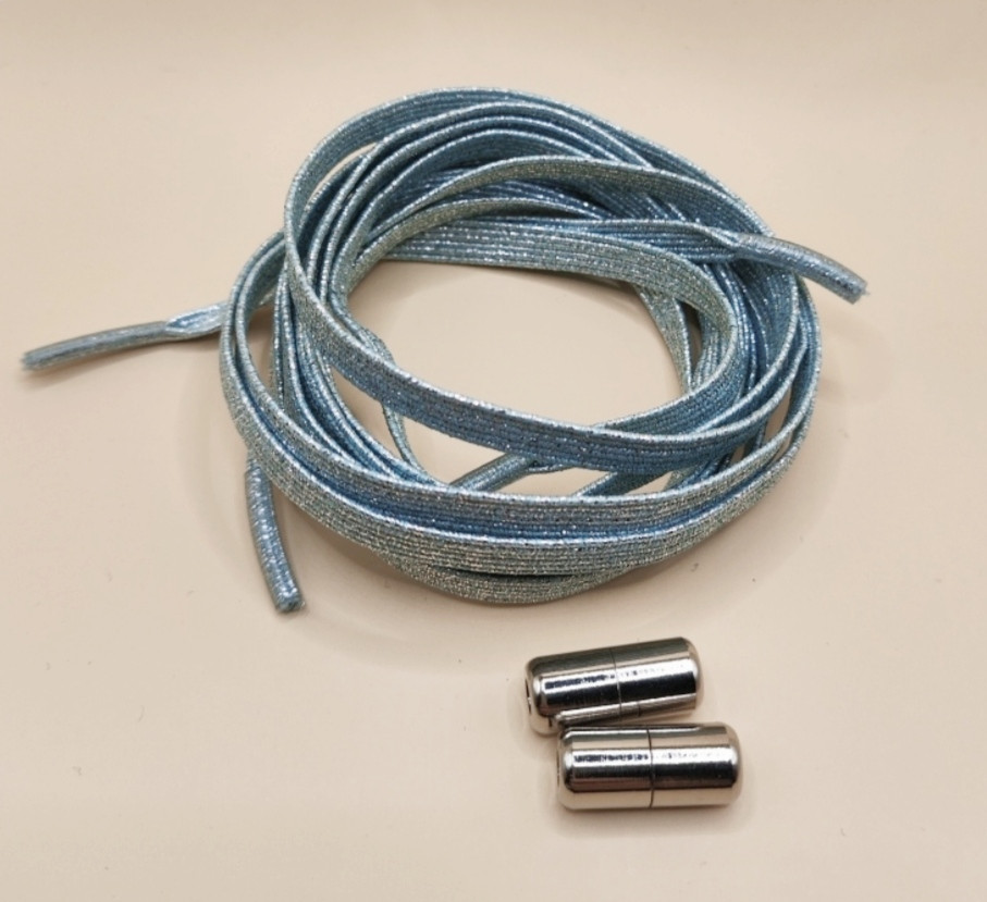 Шнурки эластичные глиттерные с цилиндрической застежкой Голубой Смела - изображение 1