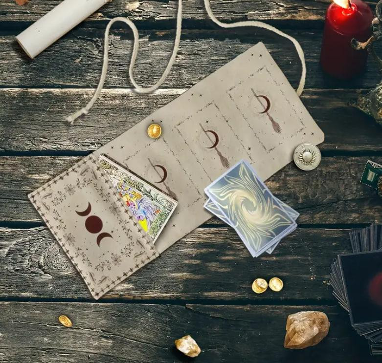Сумка для хранения Таро 38×17 см с ведьминской метлой, лунным принтом и шнурком — органайзер для кар Киев - изображение 2
