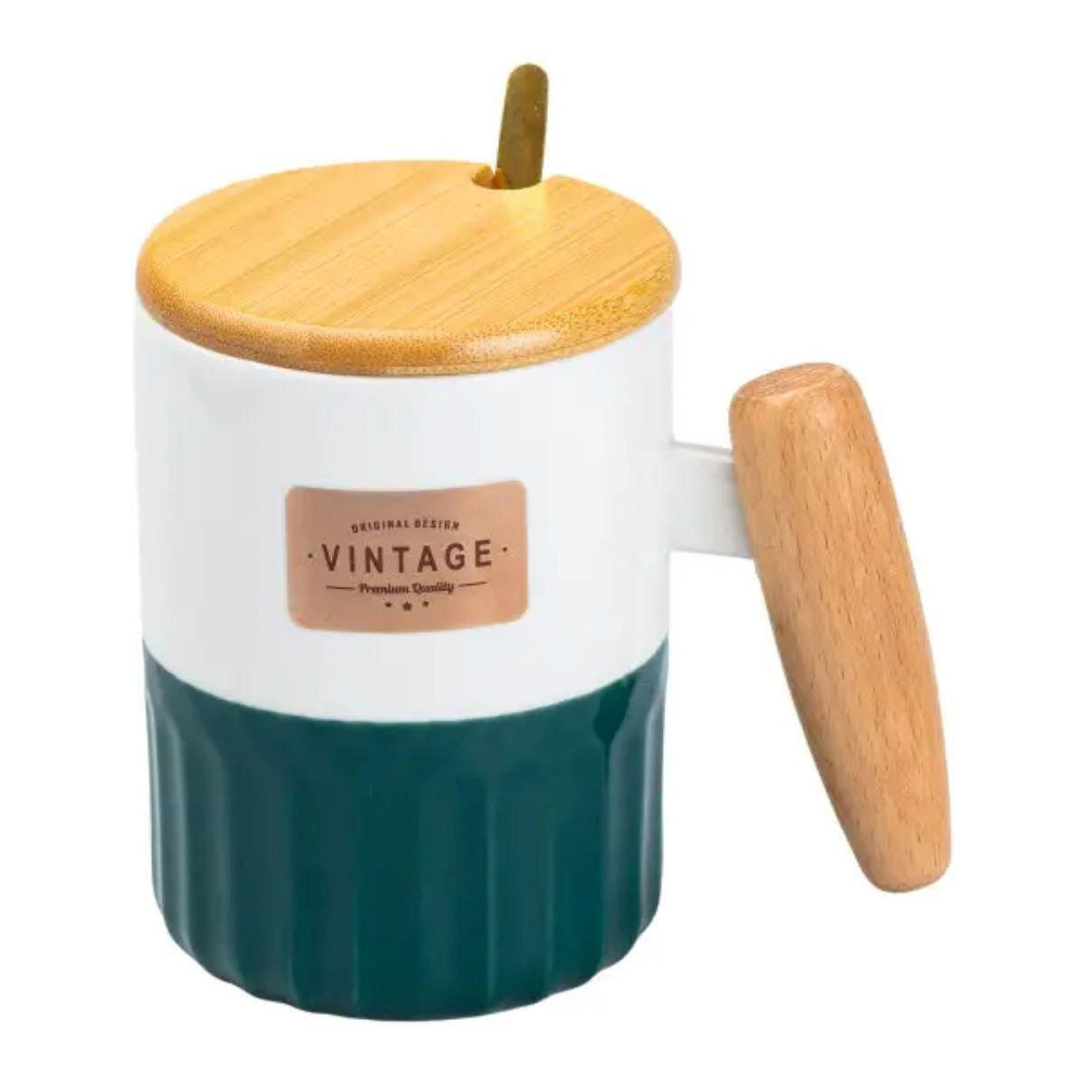 Фарфоровая чашка с бамбуковой крышкой, 400 мл, зеленая Киев - изображение 3