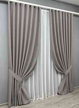 Комплект готовых штор VR-Textil Блэкаут двусторонний ASHEN NIGHT № 1850ш Бежево-серый 150х290 см 2 шт (33-0902) Киев