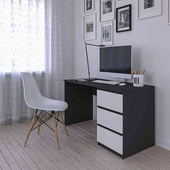 Компьютерный стол VAYS, письменный, современный, с тумбой cправа, 3 ящика з фасадами без ручек R-1 Антрацит-Белый фасад Львов