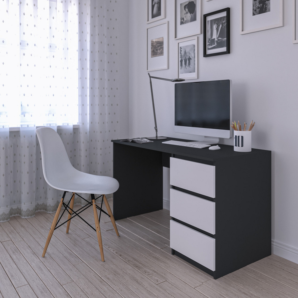 Компьютерный стол VAYS, письменный, современный, с тумбой cправа, 3 ящика з фасадами без ручек R-1 Антрацит-Белый фасад Львов - изображение 2