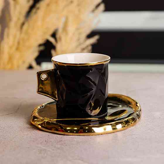 Yiwu Чашка порцелянова для кави 200 (мл) з блюдцем і ложкою, гарна чашка в подарунок Чорний із Коломия