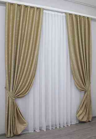 Комплект готових штор VR-Textil Льон Савана № 982ш Бежевий 100х270 см 2 шт (31-334) Київ