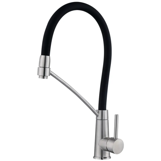 Кухонный смеситель Zerix FUL-017 Refl.Black с силиконовым изливом из нержавеющей стали SUS304 (черный излив) ZX5992 Харьков