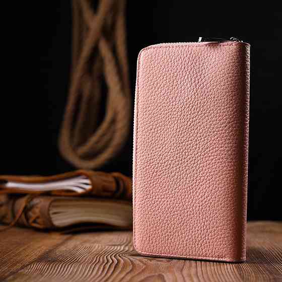 Зручний вертикальний жіночий гаманець з натуральної шкіри KARYA 21158 Рожевий Київ