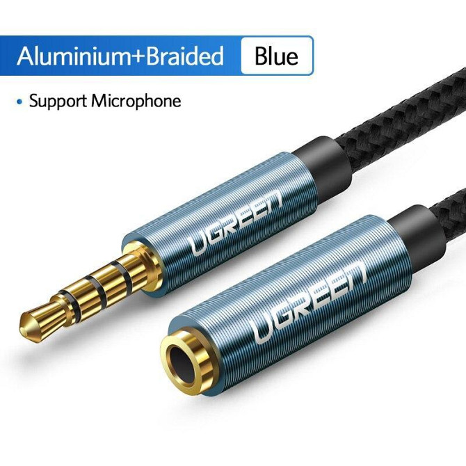 AUX 3.5 mm подовжувач Ugreen AV118 аудіо кабель (Чорний з синім, 4-pin, 1м) Николаев - изображение 7