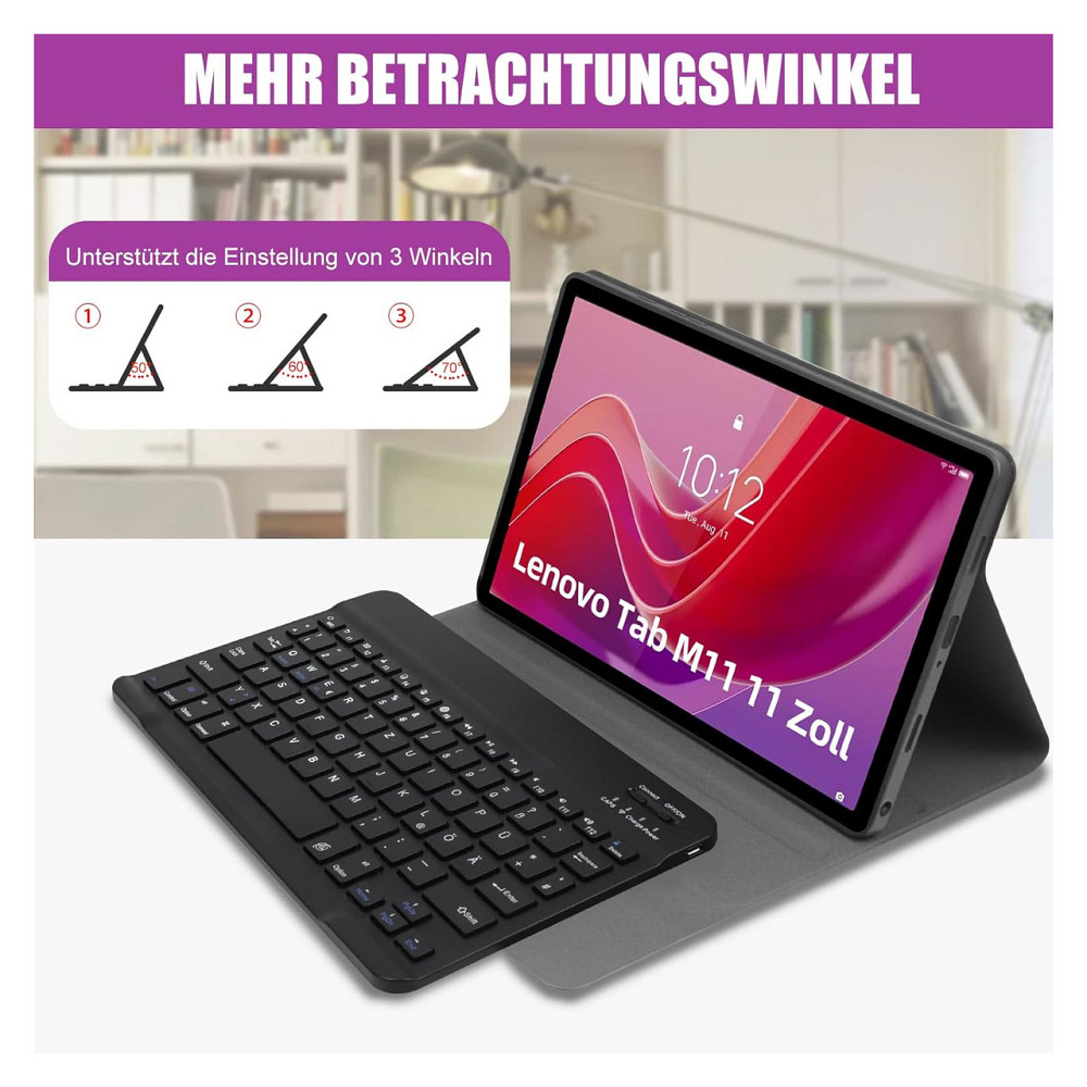 Чохол-клавіатура TENGWUDZ для Lenovo Tab M11 TB330FU TB330XU 11 дюймів чорний шкіряний Bluetooth знімна QWERTZ Київ - фото 5