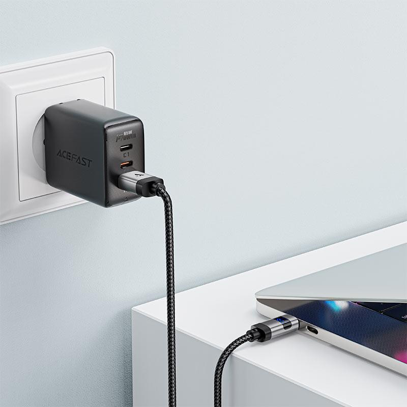 Кабель ACEFAST C15-04 USB-A to USB-C zinc alloy digital display braided charging data cable Black Одесса - изображение 5