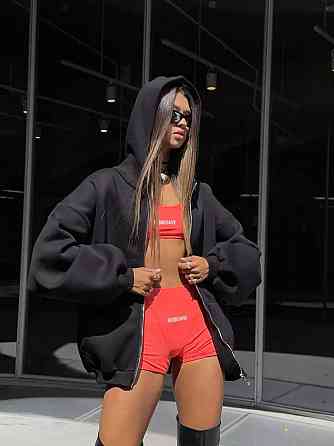 Жіноча утеплена оверсайз худі на блискавці з накатом тринитка на флісі Чорний Одеса