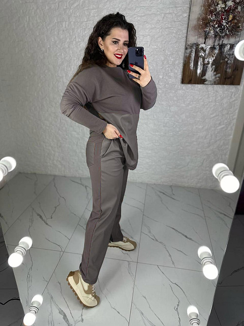 Повсякденний костюм з блискавками "Skylar" оптом | Батал | Розпродаж моделі Какао, 50-52 Київ - фото 2