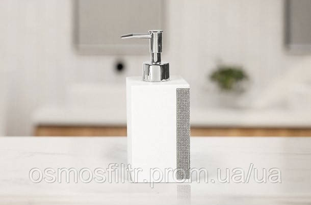 Дозатор для рідкого мила Axentia Ліндос білий з декором 400 мл полігума 7.2x18.2x7.2 см (134347) Київ - фото 7