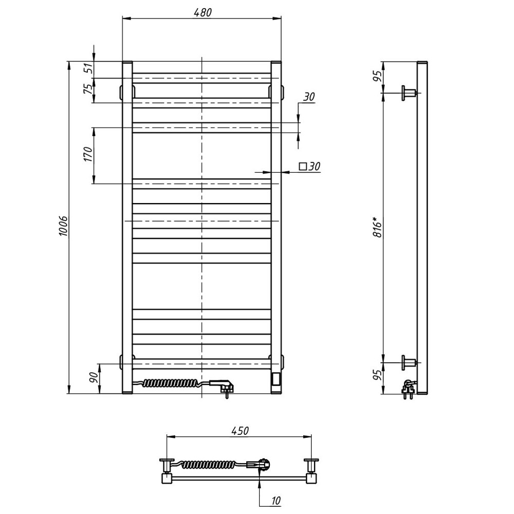 Полотенцесушитель электрический NAVIN Авангард 480х1000 Sensor, черный муар, левый Киев - изображение 7