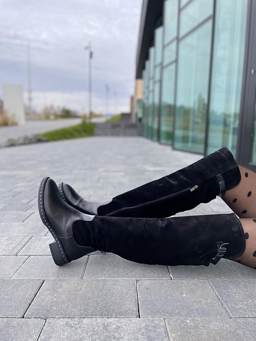 Vesna Ботфорти жіночі VESNA чорні шкіра+замша натуральна висота 53 см обхват 35-37 см розмір 39 Коломия - фото 3
