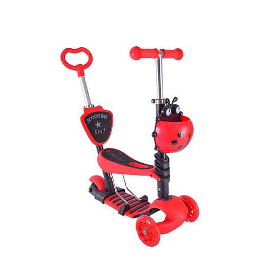 Детский самокат с родительской ручкой Bambi SC20139 колеса PU со светом Красный Винница