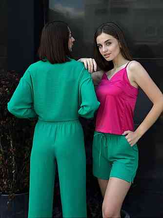 Костюм-трійка жіночий літній креп-жатка Зелений M-L Харків