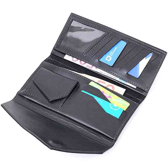 Стильний гаманець із монетницею зовні з натуральної шкіри GRANDE PELLE 11646 Чорний Київ