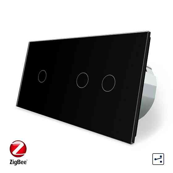 Розумний сенсорний прохідний/перехресний вимикач 3 сенсора (1-2) Livolo чорний скло (VL-C701SZ/C702SZ-12) Коломыя