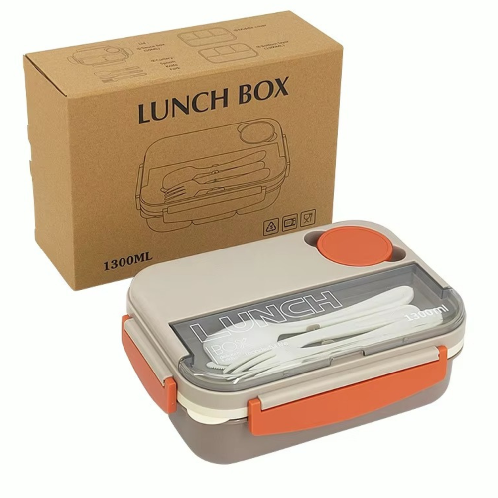 Контейнер, ланч-бокс для гарячої та холодної їжі, судочок з окремими відсіками та столовими приборами для їжі, бежевий Кам'янець-Подільський - фото 10