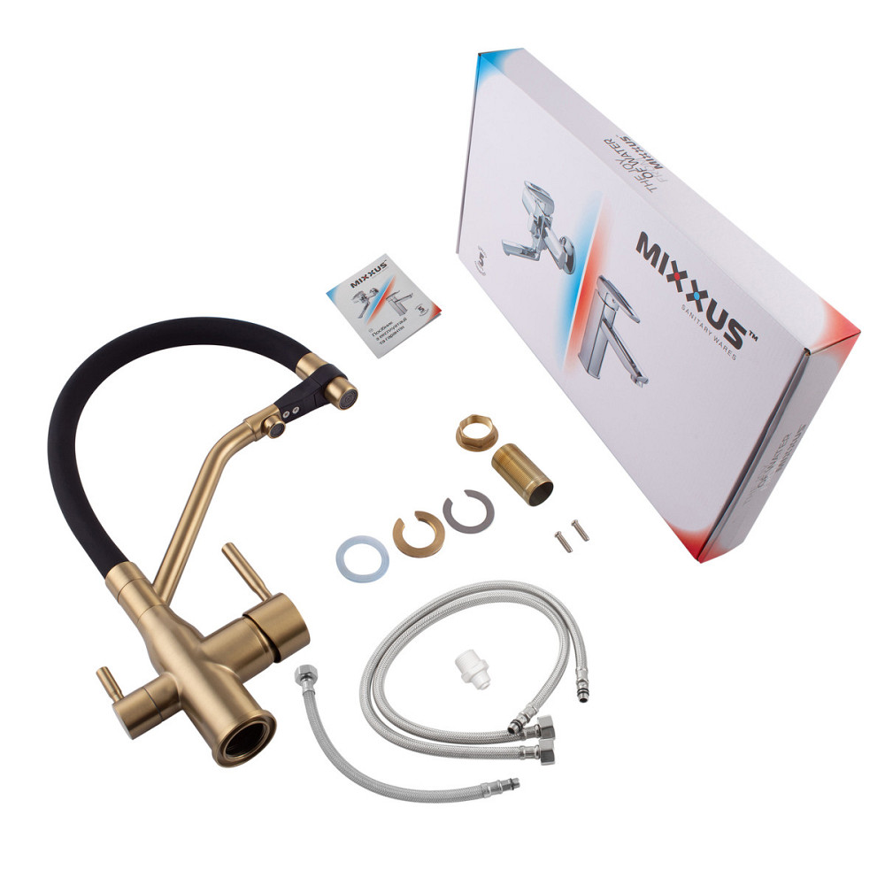 Кухонний змішувач MixxusPremium Gravity 021 BRUSHED GOLD з чорним відбиваючим покриттям MI6981 Харків - фото 5