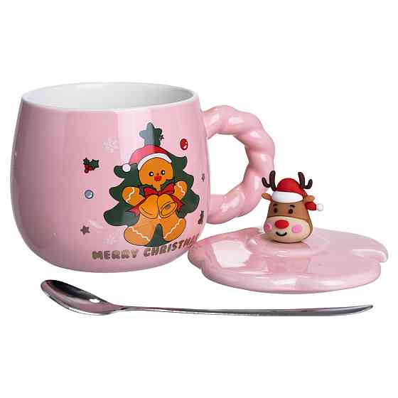 Новорічна порцелянова чашка «Зимова казка» з кришкою 400 мл Yiwu FM-CS-20B Коломия